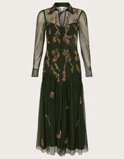 Gina Embellished Shirt Dress with Recycled Polyester, Green (GREEN), large