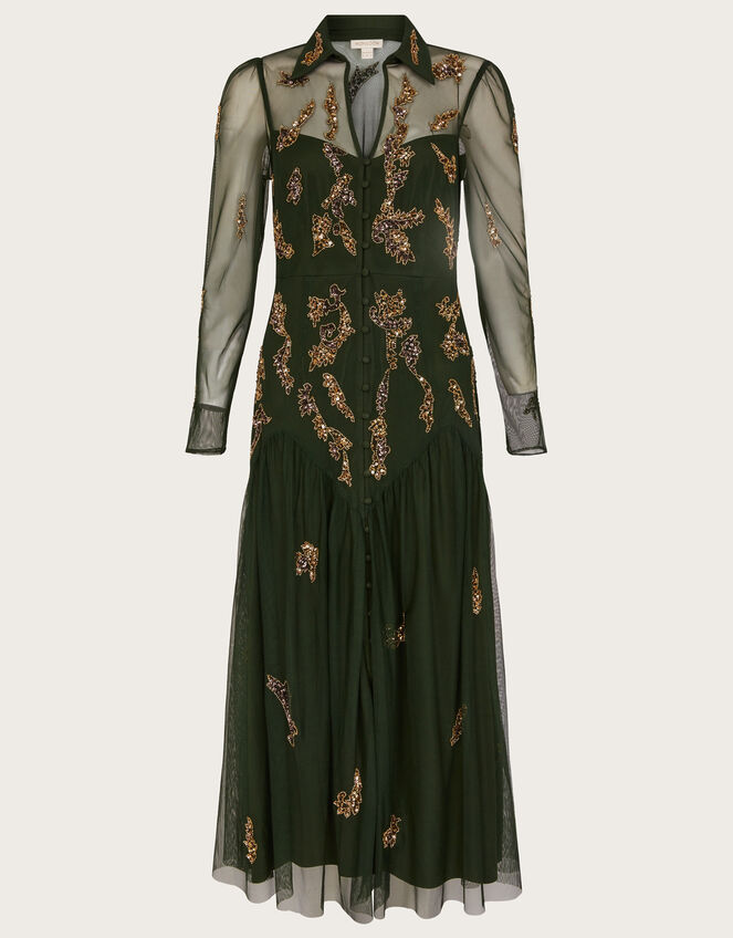 Gina Embellished Shirt Dress with Recycled Polyester, Green (GREEN), large