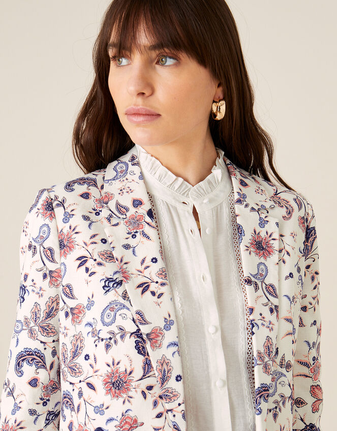 Floral Print Blazer, Ivory (IVORY), large
