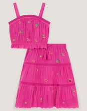 Embroidered Floral Top & Skirt Set, Pink (MAGENTA), large