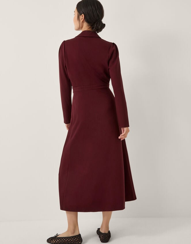 Polly Ponte Midi Shirt Dress, Red (BURGUNDY), large