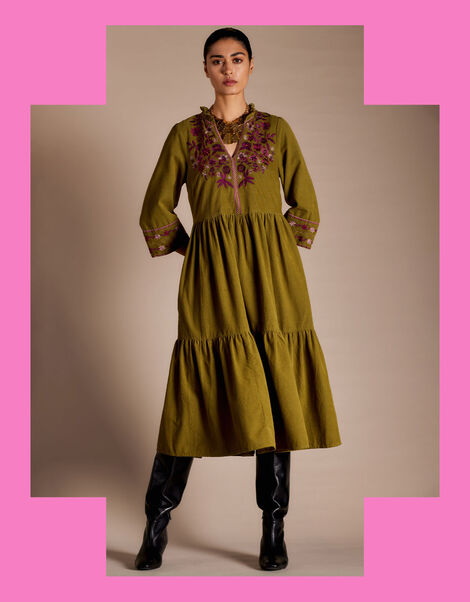 East Janelle Cord Dress, Green (GREEN), large
