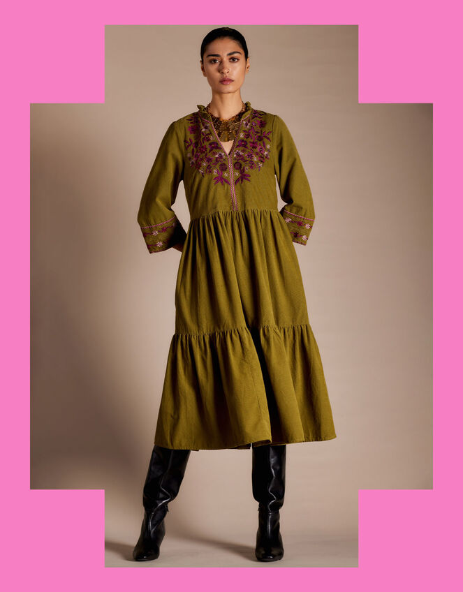 East Janelle Cord Dress, Green (GREEN), large