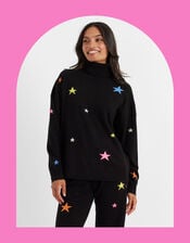Chinti & Parker Wool Star Roll Neck Jumper, Black (BLACK), large