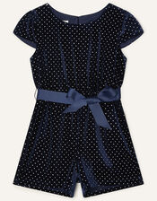 Nora Studded Velvet Playsuit, Blue (NAVY), large