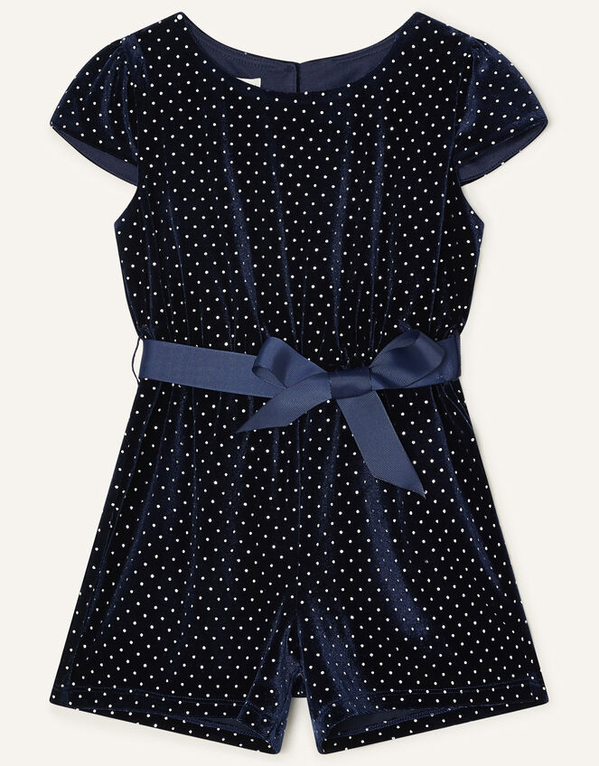 Nora Studded Velvet Playsuit, Blue (NAVY), large
