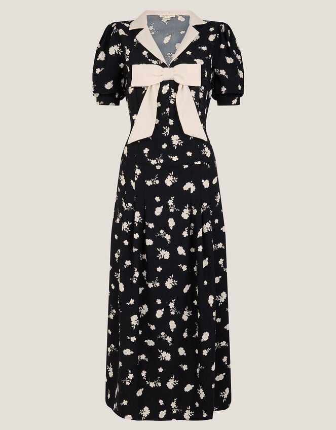 Mabli Floral Bow Midi Tea Dress, Black (BLACK), large