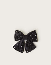 Velvet Diamante Bow Hair Clip, , large