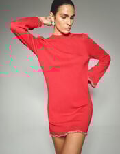 Tia Beaded Mini Jumper Dress, Red (RED), large