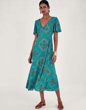 Print Midi Dress, Blue (TURQUOISE), large