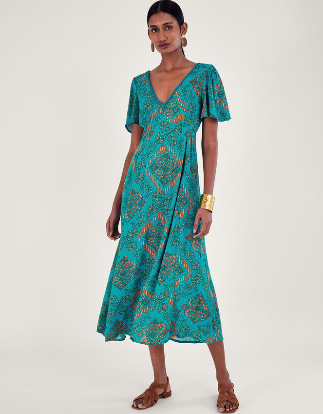 Print Midi Dress, Blue (TURQUOISE), large