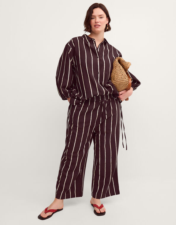 Callie Thorpe x Monsoon Stripe Linen Blend Wide Leg Pants, Brown (BROWN), large