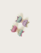 Rainbow Glitter Hair Clips Set of Two, , large