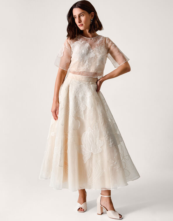 Rosie Embroidered Floral Bridal Skirt, Ivory (IVORY), large