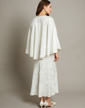 Clara Cape Satin Bridal Dress, Ivory (IVORY), large