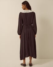 Shae Lace Collar Polka Dot Midi Dress, Brown (CHOCOLATE), large