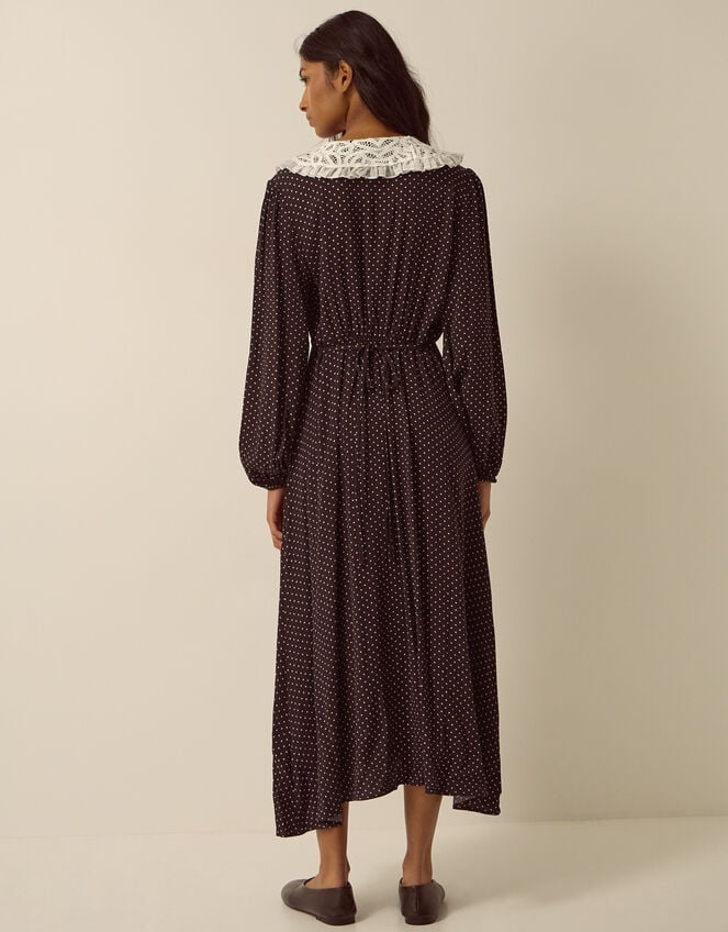 Shae Lace Collar Polka Dot Midi Dress, Brown (CHOCOLATE), large
