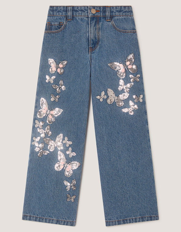 Butterfly Sequin Wide Leg Jeans, Blue (BLUE), large