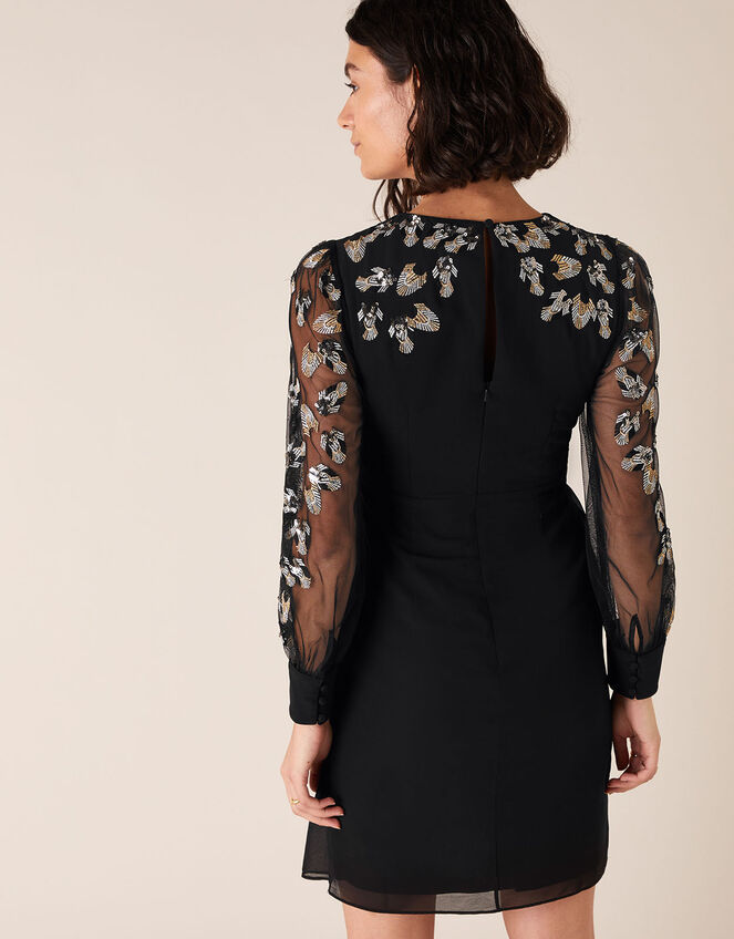 Felicia Feather Embellished Short Dress, Black (BLACK), large