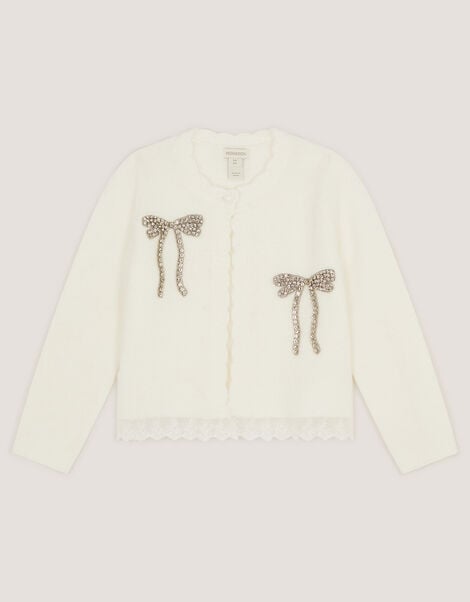 Embellished Bow Cardigan, Ivory (IVORY), large