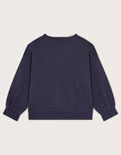 Embroidered Dinosaur Sweatshirt, Blue (NAVY), large