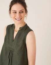 Jasmine Tank Top in Pure Linen, Green (KHAKI), large