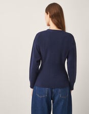 Suzy Fitted V-Neck Cardigan, Blue (NAVY), large