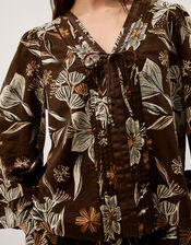 Esther Floral Linen Blend Top, Brown (CHOCOLATE), large