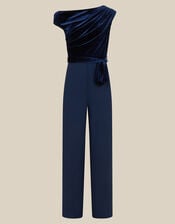Asymmetrical Velvet Jumpsuit, Blue (NAVY), large