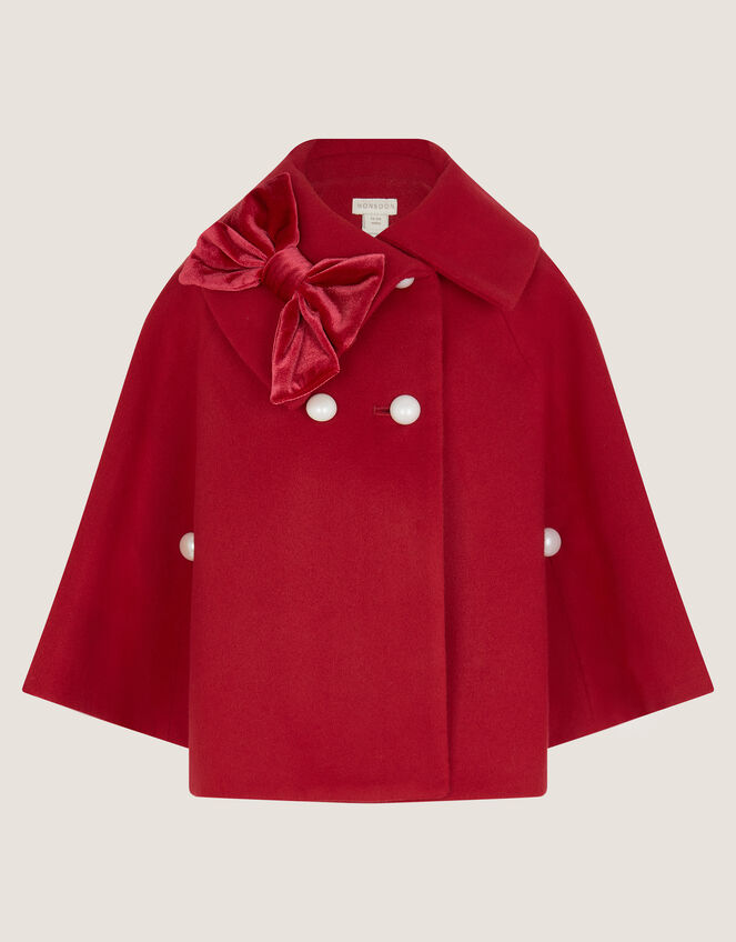 Baby Velvet Bow Cape Coat, Red (RED), large