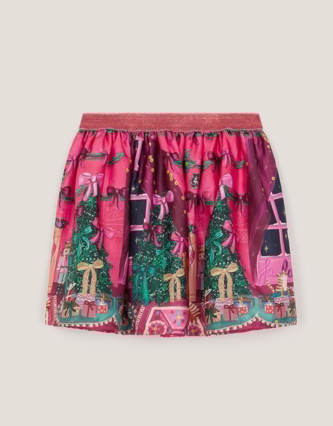 Christmas Scene Satin Skirt, Pink (PINK), large