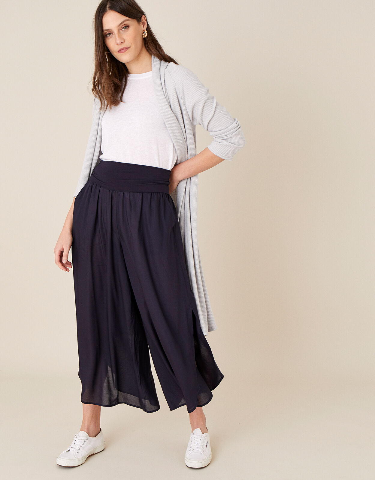 Split Side Jersey Trousers Blue Sarongs Monsoon Global