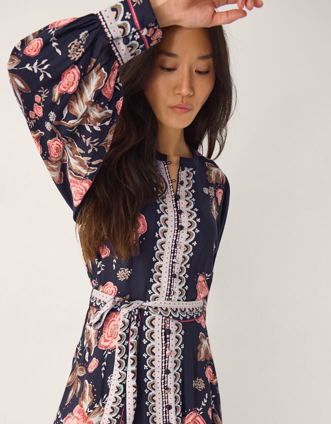 Rosalie Blouson Floral Print Midi Dress, Blue (NAVY), large