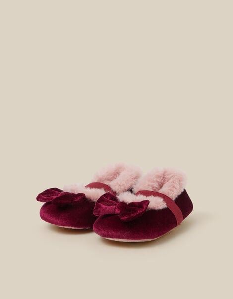 Baby Faux Fur Lined Ballet Slippers, Red (BURGUNDY), large