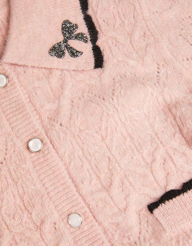 Bow Collar Cardigan & Knit Skirt Set, Pink (PINK), large