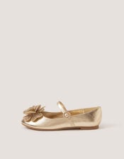Rhinestone Flower Mary Jane Ballet Flats, Gold (GOLD), large