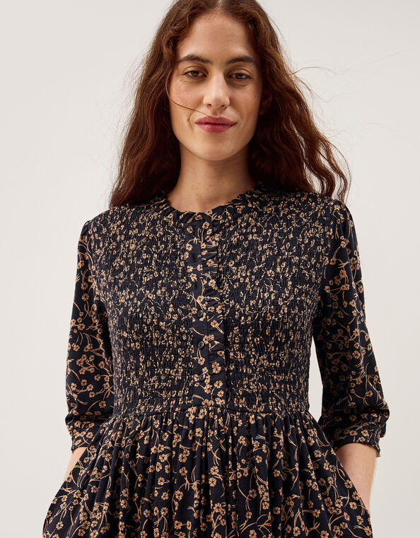 Aurelie Floral Jersey Midi Dress, Black (BLACK), large