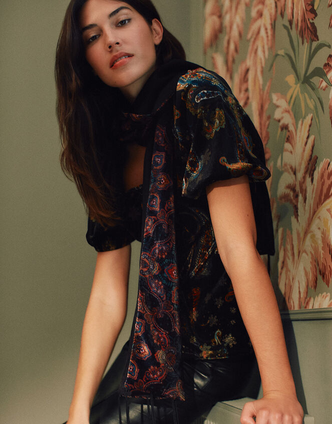 Medallion Print Velvet Scarf, , large