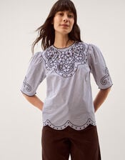 Kirsty Embroidered Stripe Top, Blue (NAVY), large