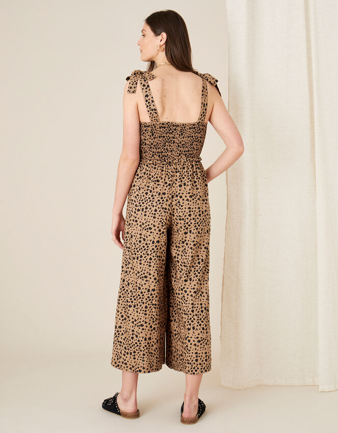 Animal Print Shirred Jumpsuit, Natural (NATURAL), large