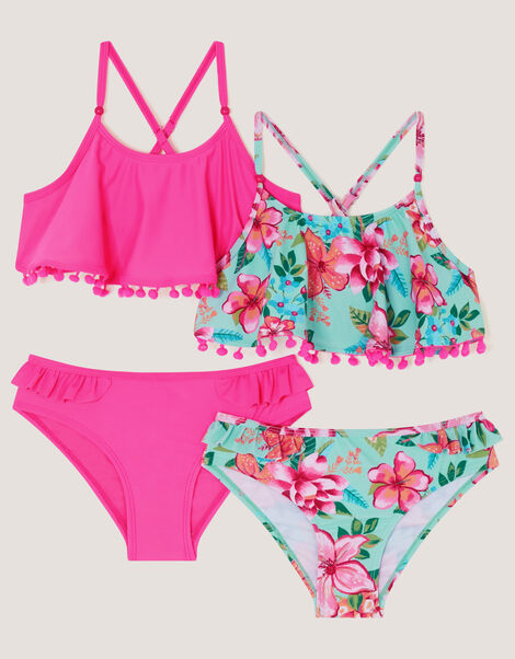 2-Pack Floral & Plain Bikini Sets, Multi (MULTI), large