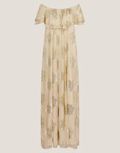 Lyra Metallic Ruffle Maxi Dress , Ivory (IVORY), large