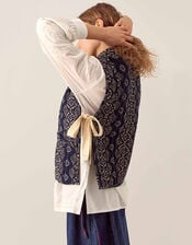 East Celine Printed Textured Cotton Gilet, Blue (NAVY), large