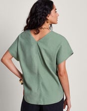 Viola V-Neck Pintuck T-Shirt, Green (KHAKI), large