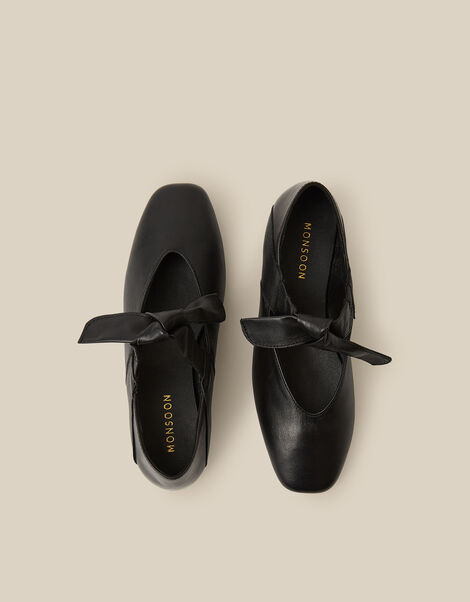 Rena Bow Strap Leather Ballet Flats, Black (BLACK), large