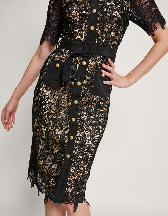 Larae Lace Shirt Dress, Black (BLACK), large