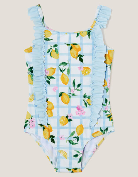 Baby Lemon Tile Print Swimsuit, Blue (BLUE), large