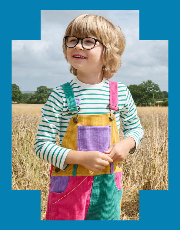 Dotty Dungarees Corduroy Patchwork Dungarees, BRIGHTS MULTI, large