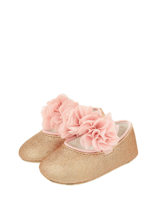 Baby Abilene Corsage Glitter Booties, Gold (ROSE GOLD), large