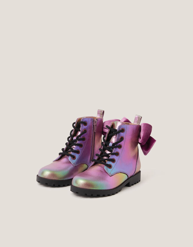 Rainbow Lace Up Boots, Pink (PINK), large